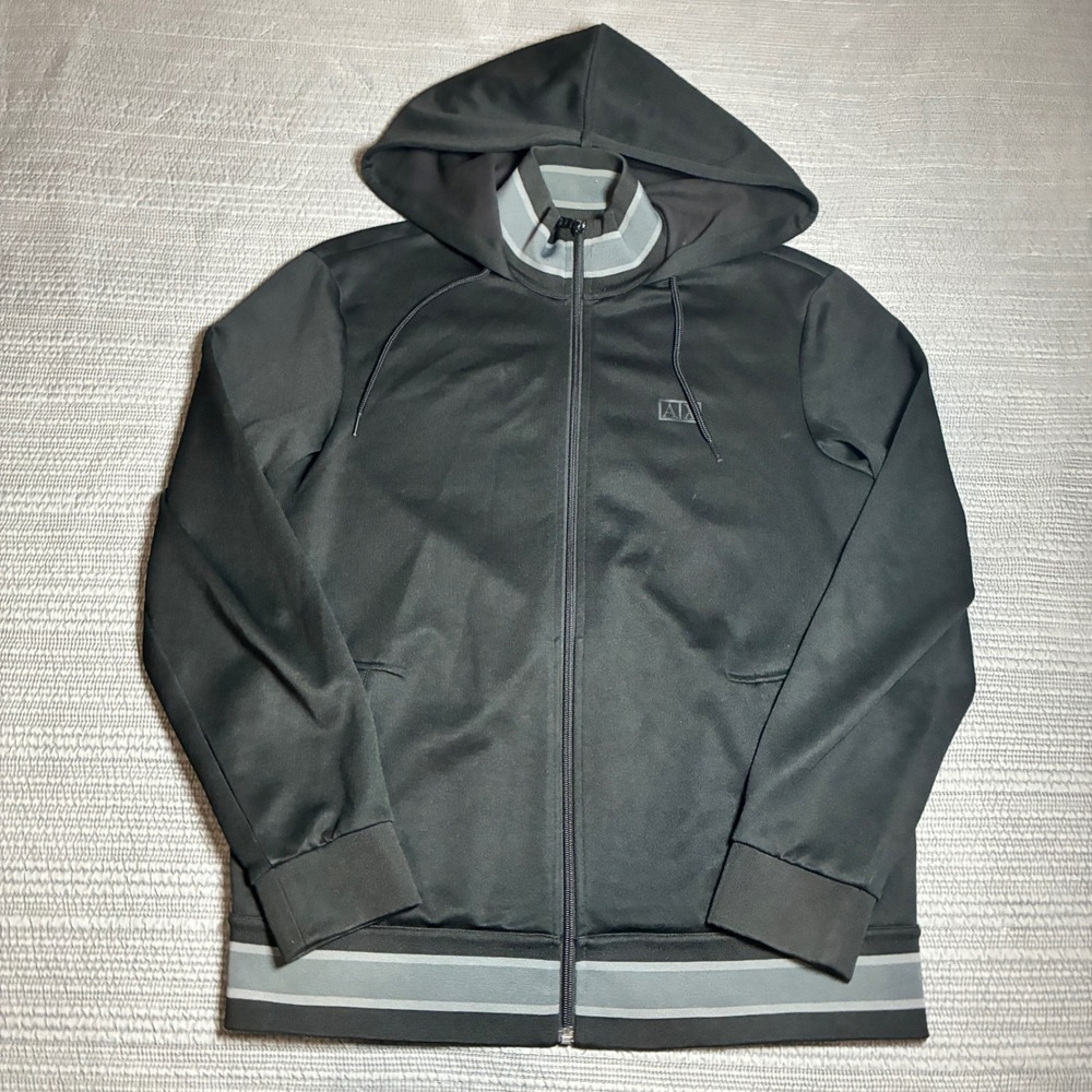 Armani Exchange Mens L Black Full Zip Track Jacket Hoodie Double Collar AX Logo